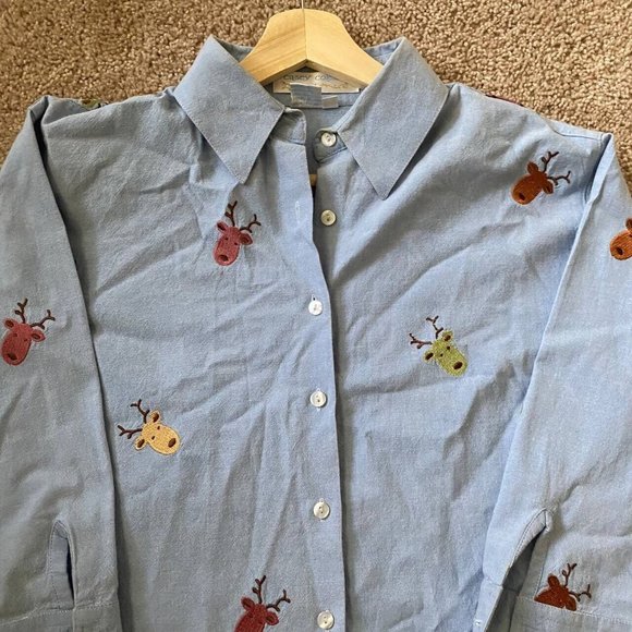 Casey Coleman Button-Up Long Sleeve  Embroidered Reindeer Cotton Shirt S #302 - Picture 2 of 8